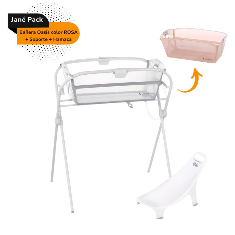 Jané Pack Bañera Oasis rosa + Soporte + Hamaca Jané Pack Bañera Oasis rosa + Soporte + Hamaca